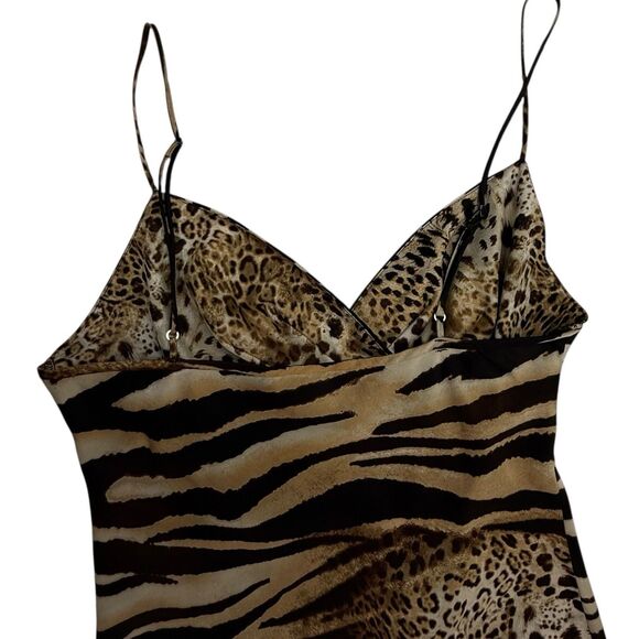 Natori Slip Dress Women Size Small Leopard Animal Print Tiger Surplice Midi - Picture 5 of 11